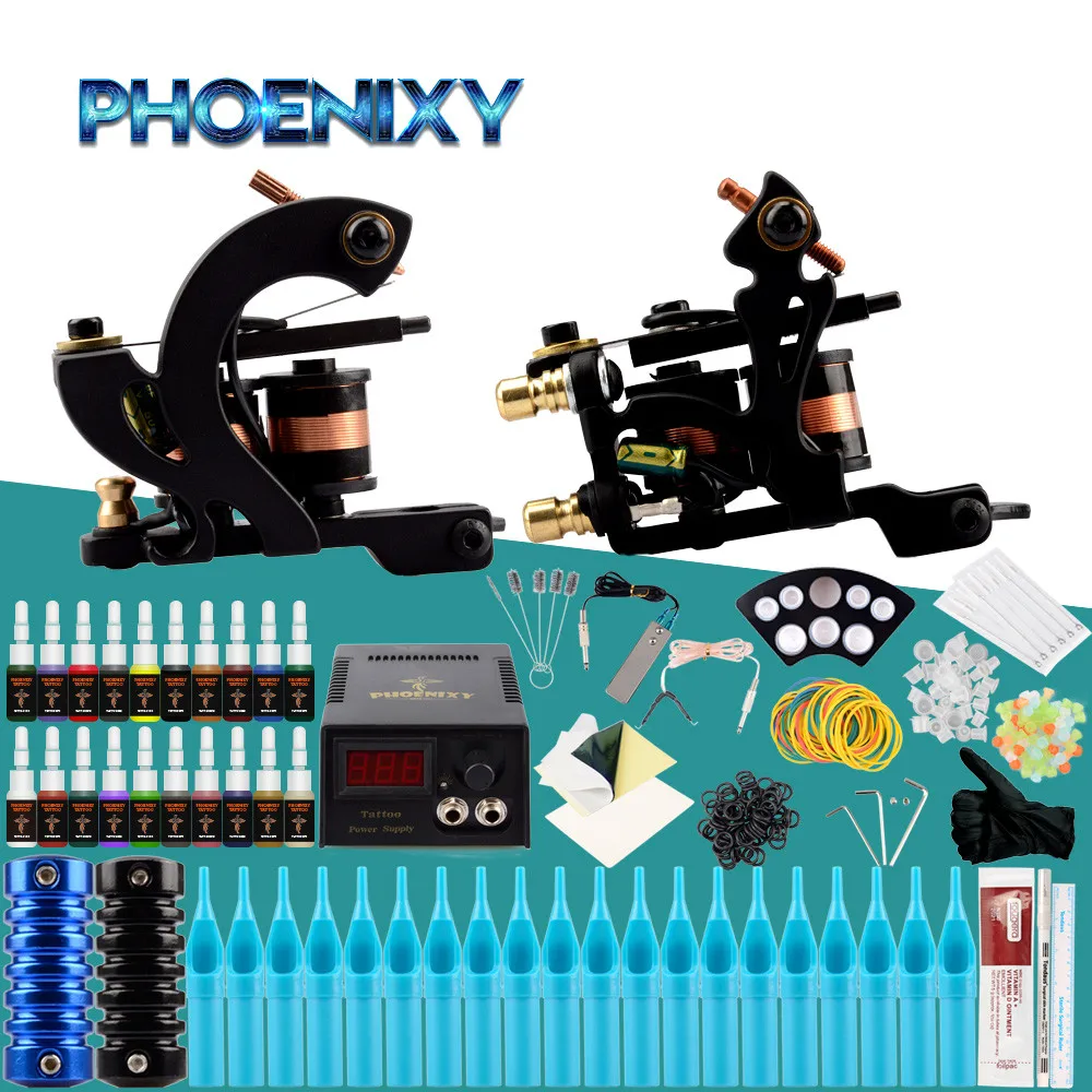 

Complete Tattoo Kit 2 Tattoo Machines Gun Tattoo Ink Set LCD Power Supply Body Art Makeup Tattoo Pen Tools Permanent Tattoo Set