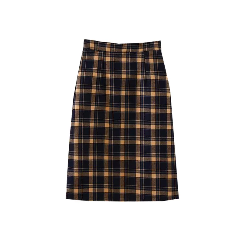 

Skirt Autumn And Winter Women's Mid-length 2019 New Style Korean-style High-waisted Retro Plaid Skirt Slit Straight-Cut Skirt