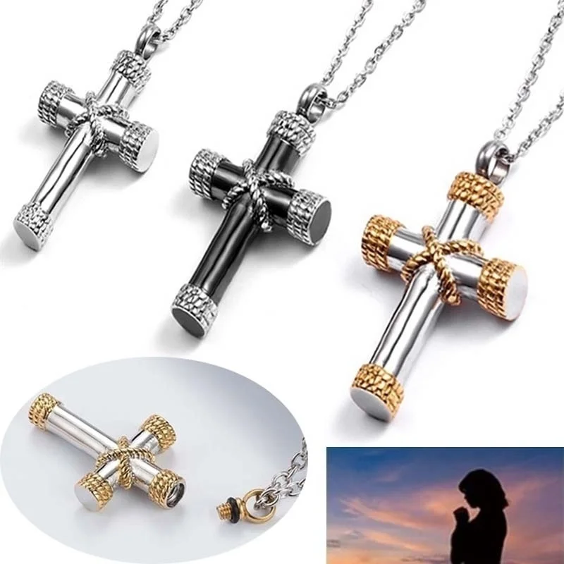 Funeral Cremation Cross Urn Necklace for Dogs Doggie Memorial