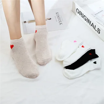 

Women Short Socks Red Heart Cute College Fresh Female Socks Soft Cotton Summer Autumn Girls Sock Meias Sox 1 Pair