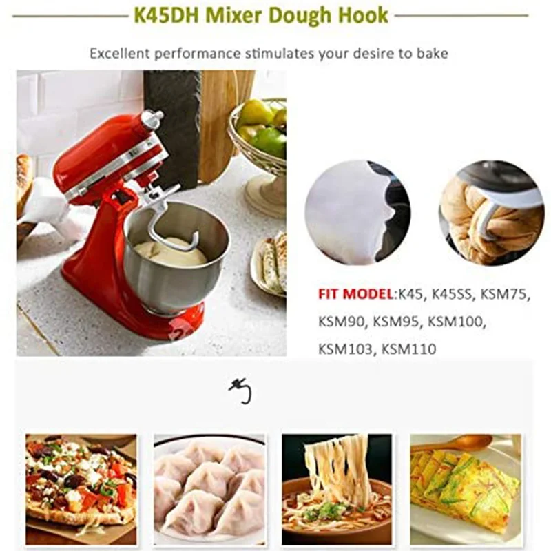 K45DH C Dough Hook Replacement Compatible with Kitchen-Aid K45 K45SS KSM90  KSM110 KSM150 KSM75 4.5 QT Tilt-head Stand Mixers Attachments,Non-stick