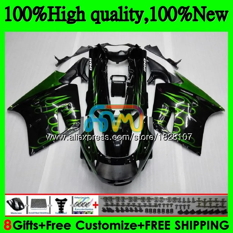 ZX-11 для KAWASAKI ZX11 ZX-11R ZZR 1100 ZX 11R 8BS. 54 зеленый пламя ZZR1100 ZX11R 93 94 95 96 97 1993 1994 1995 1996 1997 обтекатель