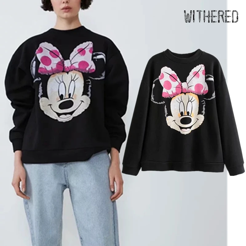

Withered winter sweatshirt hoodies women high street vintage cartoon printing o-neck cute oversize loose sweatshirt pullovers
