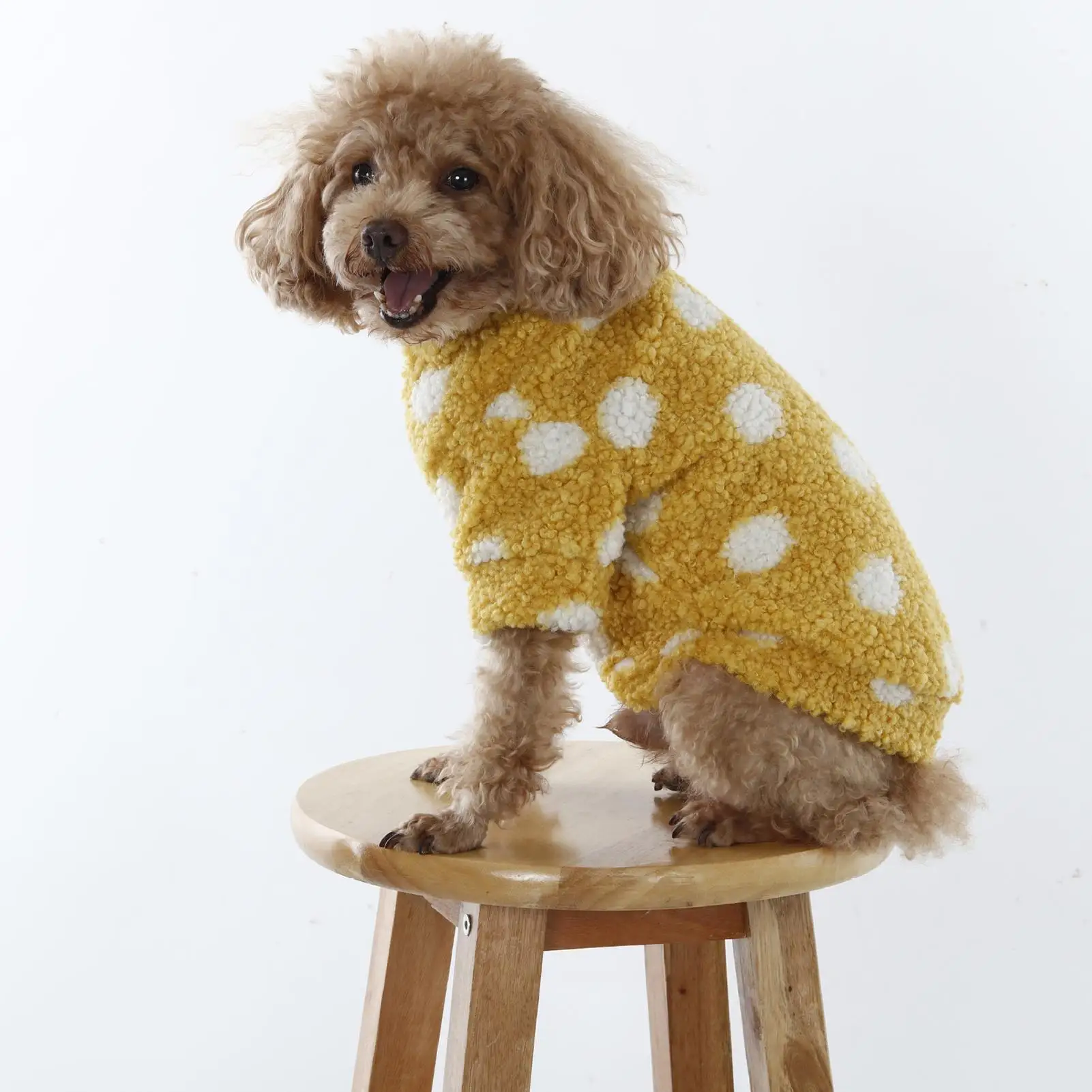 

Hoodie for Small Dogs Winter Warm Jacket Puppy Sweatshirt Velvet Dotted Pattern Two-legged Dog Clothes Button Closure Pet Coat