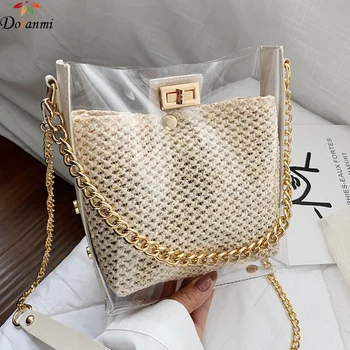 

DORANMI Transparent Bags For Women 2020 Summer Composite Handbag Female Shoulder Bag Knitted Chain Crossbody Bolsos Mujer BG584