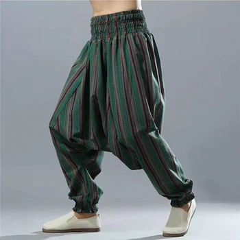 

Linen Men Baggy Harem Pants Festival Hip hop Boho Alibaba Harem Cross-Pants Desert Trousers Casual Linen Pants Male Clothing