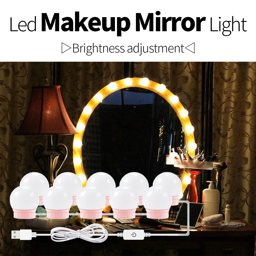 

Mirror Vanity Light Bulb LED Strip USB 5V Stepless Dimmable Makeup Dressing Table LED Lighting EU US Adapter Bedroom Mirror Lamp