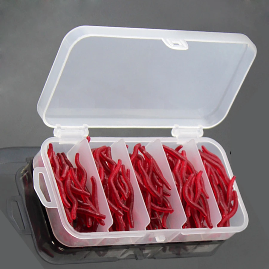 200pcs Soft Silicone Artficial Bait Earthworm Red Worm Fishy Smell Fishing Lure Tackle Maggot Shrimp Flavor Grub For Carp/Bass