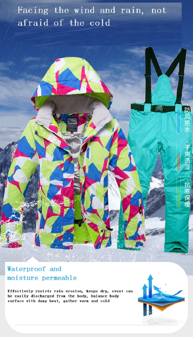 Winter Women Ski Suit Ski Jacket and Pants for Women Warm Waterproof Windproof Skiing and Snowboarding Suits Female Ski Coat