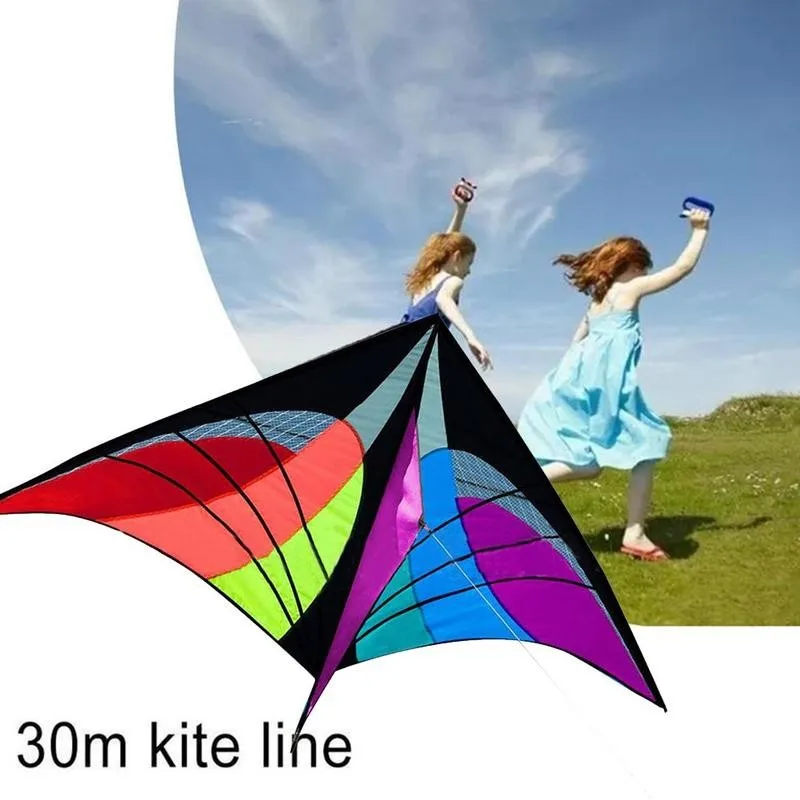 Rainbow Long Tail Triangle Flying Kite with 50m Handle Line Children Kids To GT 