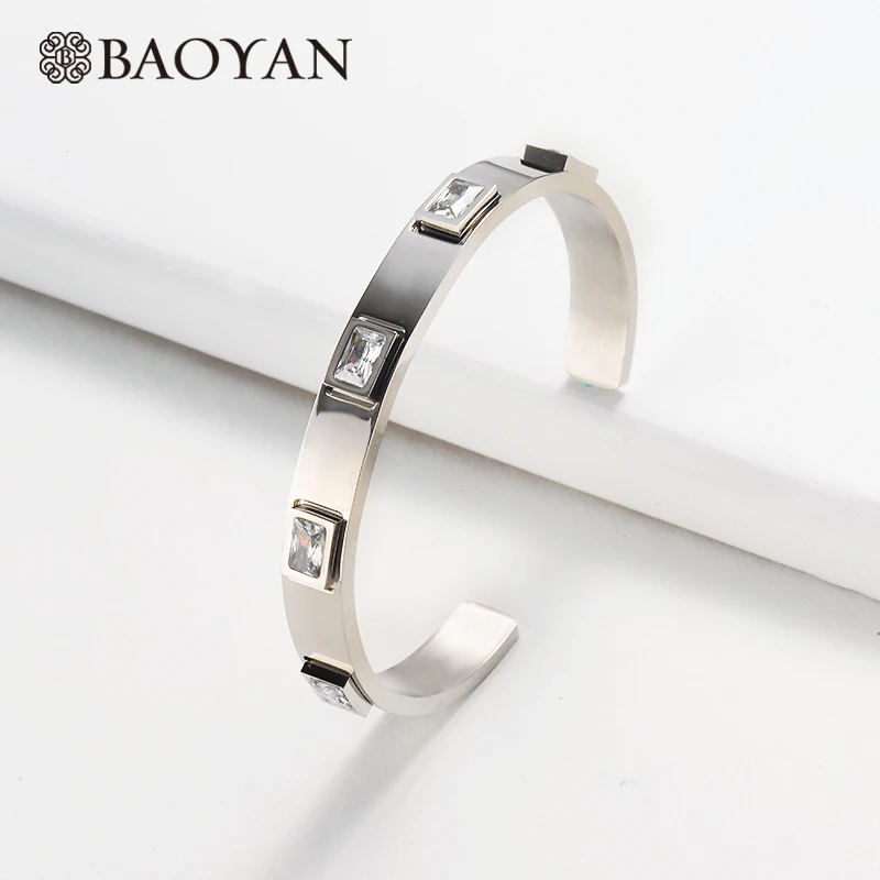 Baoyan, золотые/серебряные браслеты из нержавеющей стали, модный зеленый, красный, белый Кристальный браслет, роскошные золотые браслеты-манжеты, браслеты для женщин