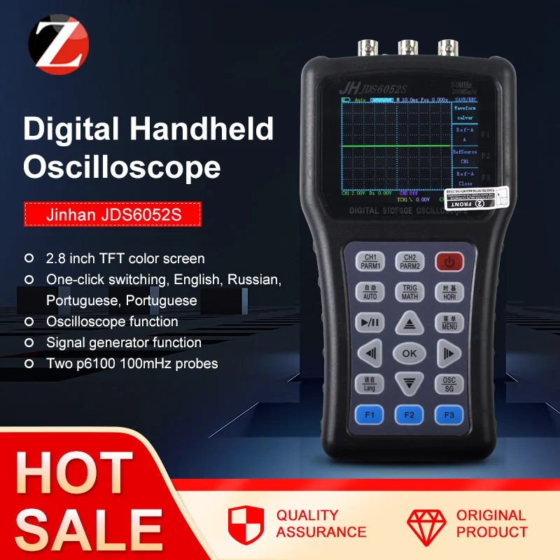 Handheld digital oscilloscope 2 channels Portuguese Russian Spanish