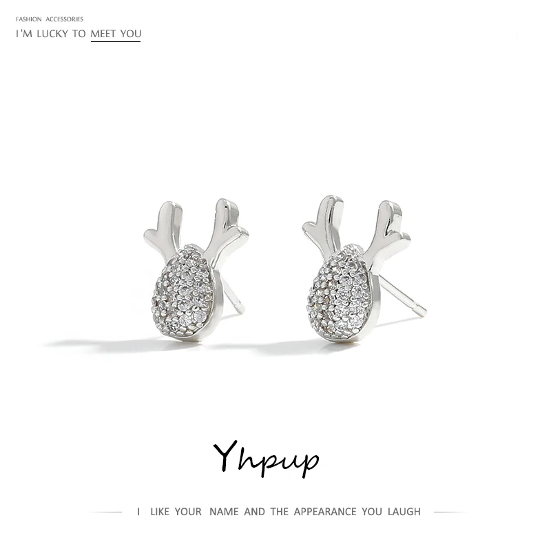 Yhpup, серьги-гвоздики, брендовые, с рождественским оленем, AAA, блестящие, CZ, роскошные серьги, Brincos, очаровательные ювелирные изделия для женщин, девушек, вечерние, свадебный подарок