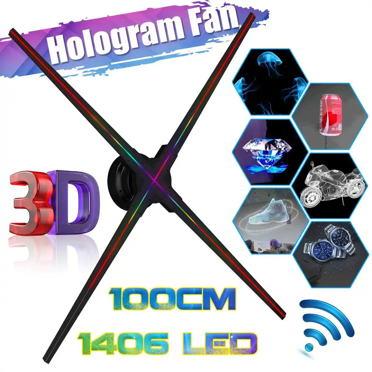 Новинка, Wi-Fi, 100 см, 3D голографический проектор, вентилятор 1406, светодиодный голографический проектор, лампа, плеер, 3D рекладисплей с пультом, ... Новинка, Wi-Fi, 100 см, 3D голографический проектор, вентилятор 1406, светодиодный голографический проектор, лампа, плеер, 3D рекладисплей с пультом, ...