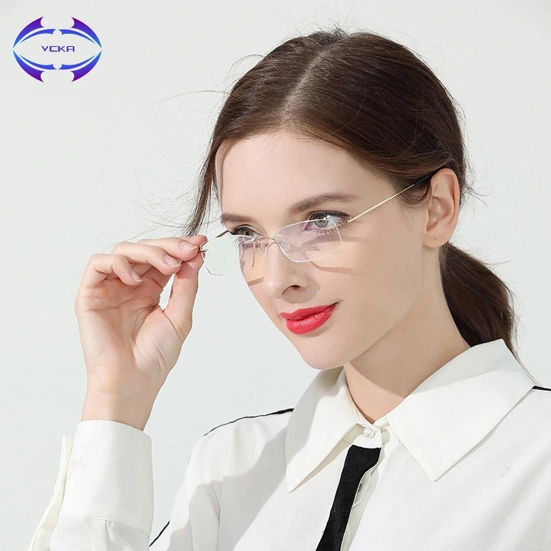 

VCKA Square Rimless Reading Glasses Women Eyeglasses Titanium Alloy Presbyopic Frameless Custom Prescription lens Eyewear