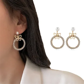 

Simple Hollow Trendy Big Butterfly Round White Small Peal Earrings Pendants For Women 925 Sterling Silver Eardrop Fine Jewelry