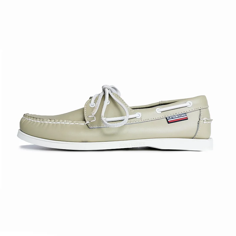 Classic boat shoes Hand Sewing casual sneakers Lace-up beige Genuine Leather Free shipping