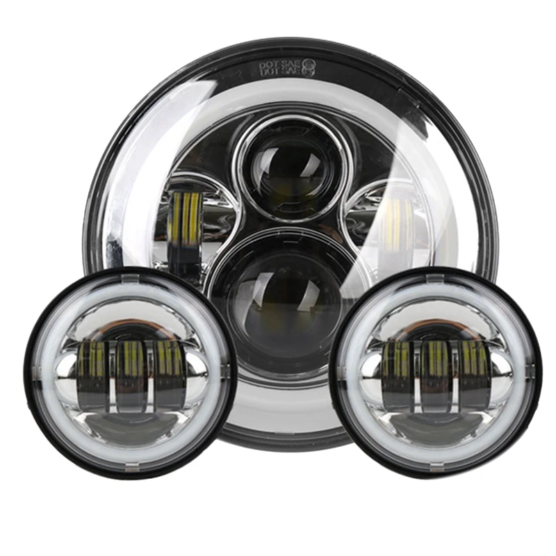 

7Inch 100W Angle Eyes LED Headlight+2Pcs 4.5Inch 60W Fog Lights Passing Lamp for H-Arley D-Avidson