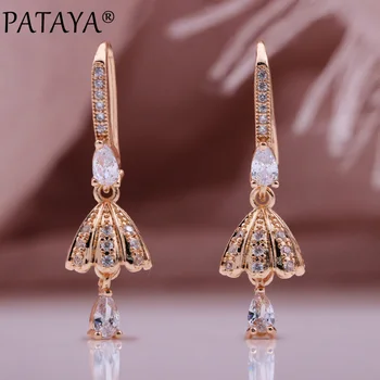 PATAYA New Water Drop Natural Zircon Long Earrings 585 Rose Gold Hollow Umbrella Cute Dangle Earrings Women Fine Fashion Jewelry