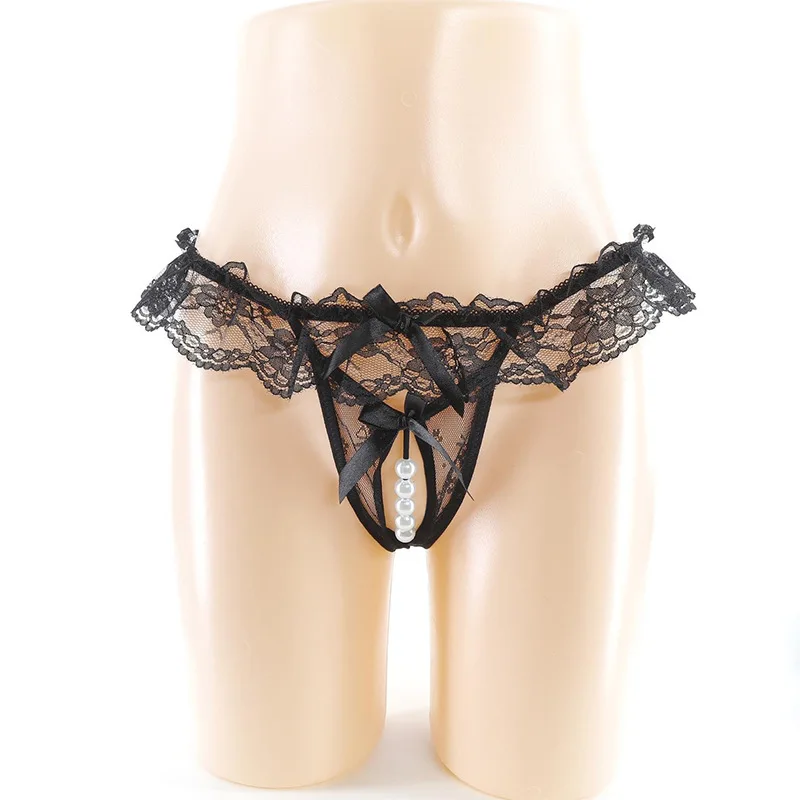 

Open File Taste Underpants Fat Time Cos The Two Dimension T-shaped Pants Woman Pearl Lace Transparent Hot Temptation T Pants