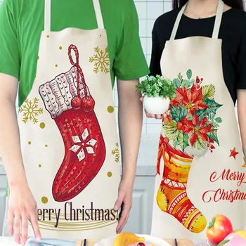 

1PC Christmas series apron Cute cartoon pattern cotton and linen creativity apron Different pattern optional Kitchen supplies