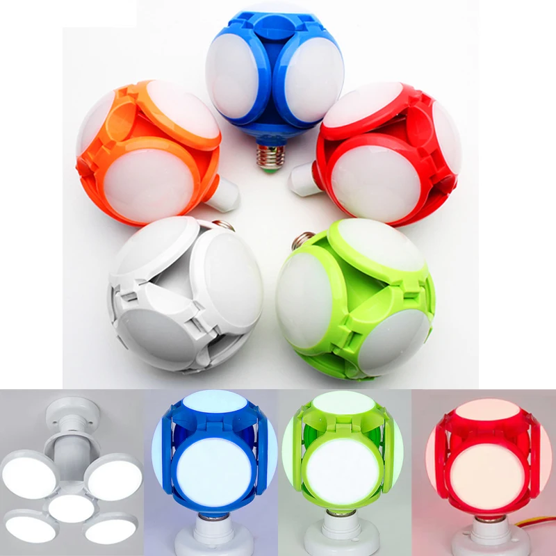 E27 Screw Bulb Foldable Fan Blade Bulbs 40W LED Football Lamp 110V 220V Super Bright Angle Adjustable LED Folding Garage Light