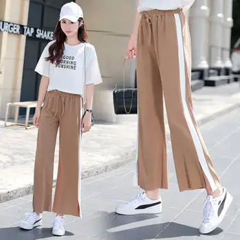 

Autumn New 2019 Korean Casual Womens Pants Brief Bow High Waist Broek Dames Striped Open Side Split Broek Dames