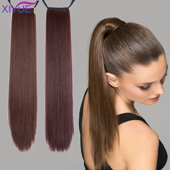 

XIYUE Long Straight Clip In Ponytail False Hair Ponytail Hairpiece With Hairpins Synthetic Pony Tail Hair Extensions