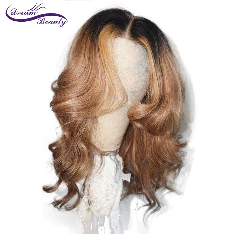 Dream Beauty Ombre 13*6 Lace Front Human Hair Wigs Wavy With Baby Hair Preplucked Brazilian Lace Front Wigs Remy Hair 180density