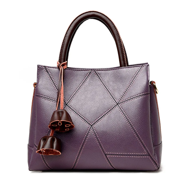 Женские сумки, женские сумки с цветочным дизайном, Сумки из натуральной кожи с верхней ручкой, лоскутные сумки через плечо, серые - Цвет: Purple