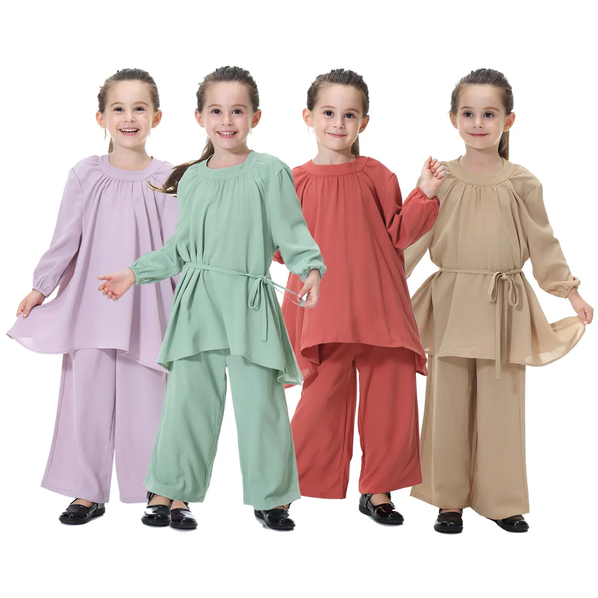 Dubái-Conjunto de vestido árabe musulmán para niña, conjunto de vestido para niño y Chico, pantalones islámicos muy elásticos, vestidos para bebé Burka, conjunto de Tops y pantalones árabes
