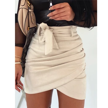 

Hirigin High Waist Belt Suede Leather Skirt Female Autumn Summer Irregular Bodycon Mini Skirt Sexy Streetwear Women Skirt Bottom