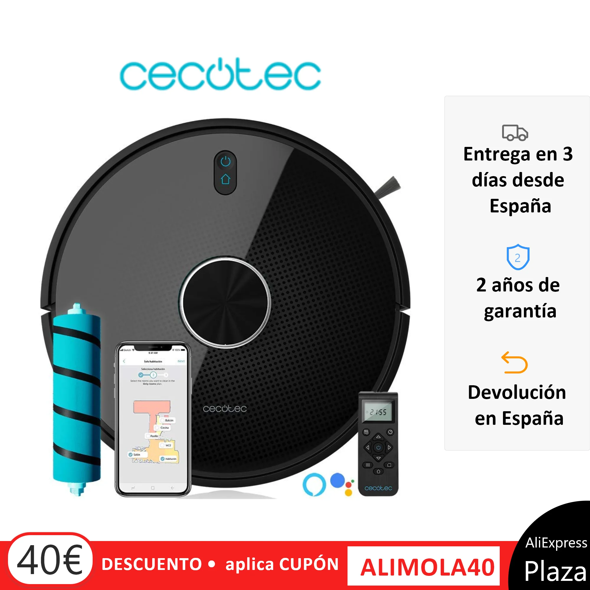 Cecotec Robot Aspirador Conga. Elige 5090 - 4090 - 3690 - 3490 - 3290 Gestión, Aspira, Barre, Friega, cepillo jalisco