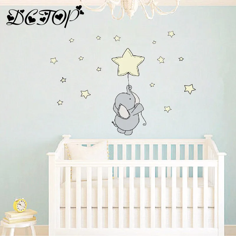 Cute Cartoon Nursery Elephant and Rabbit Wall Decals DIY Stars Stickers For Kids Baby Room Home Decortion Funny Art Vinyls Mural (5)