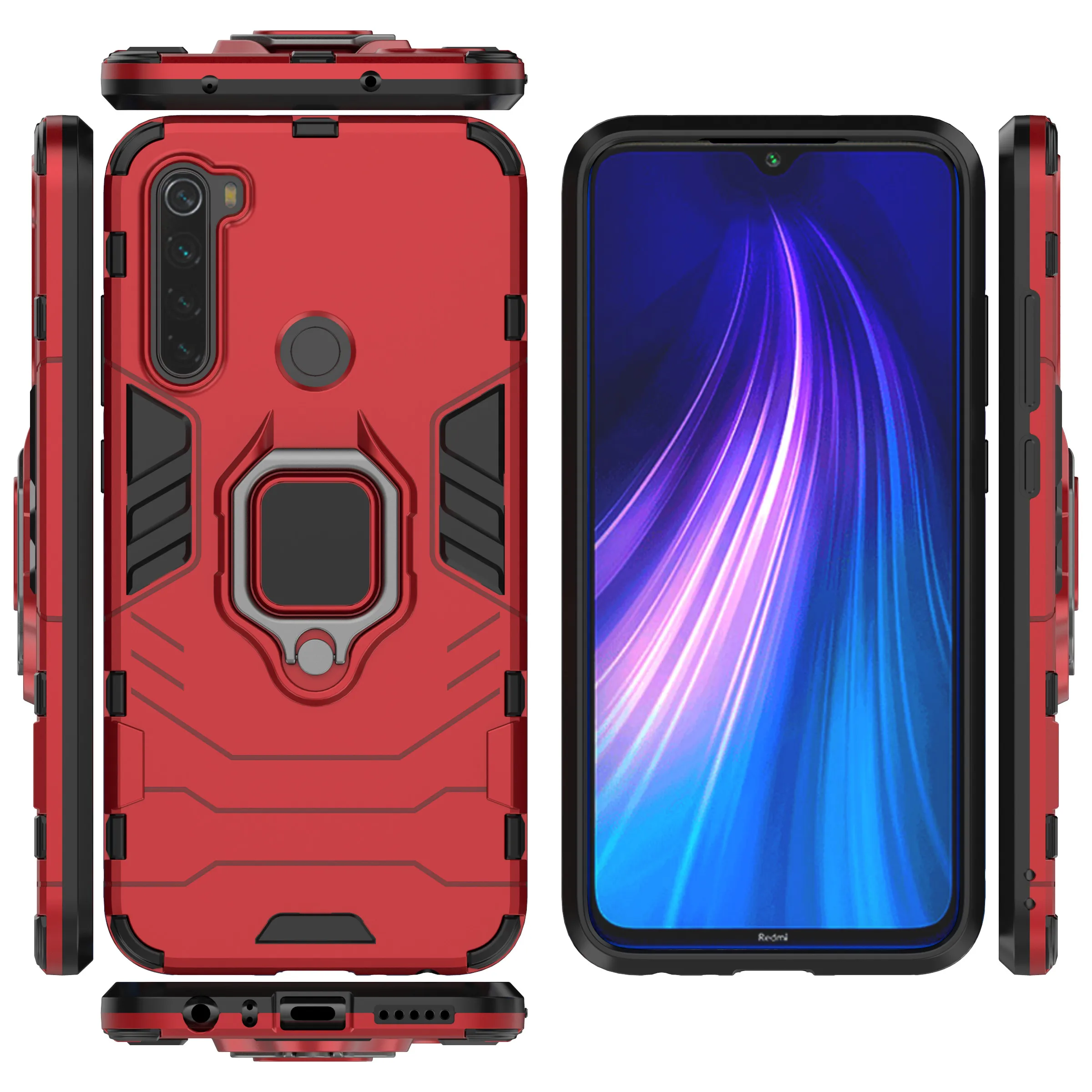 Чехол для Xiaomi Redmi Note 8, автомобильный магнитный держатель для кольца, Гибридный Силиконовый чехол, Прочный чехол для телефона Redmi Note 8 6,3 дюйма - Цвет: Красный