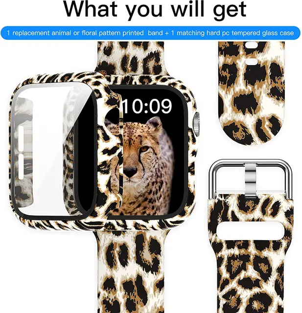 Silicone Strap+Cover for Apple Watch Bands 44mm 40mm 42mm 38mm Screen Protector, Glass+Silicone Wristband Strap for iwatch 2 in1 Case Band 15