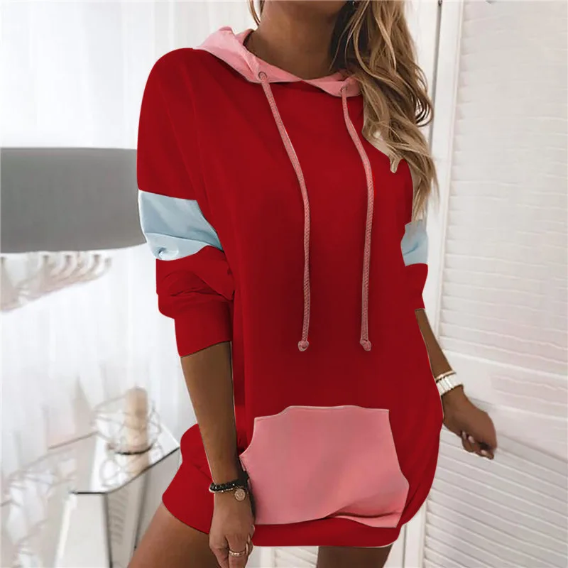 

Autumn / Winter 2020 New Women's Long Sleeve Hoodie Sweatshirt Color Contrast Stitching Sweatshirt For Women Em*