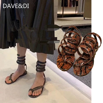 

DAVE&DI women shoes women sandals flat shoes sandals women ins fashion blogger vintage serpentine bandage roma beach shoes woman