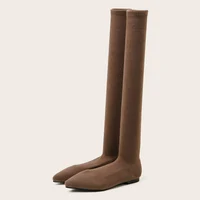 Size 34-40 Fashion Slim Leg Thigh High Sock Boots Women Black Stretch Fabric Pointed Toe Flat Heels Over The Knee Slip On Shoes - Image 2
