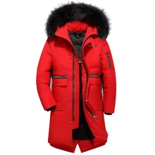 Брендовая одежда, теплая плотная зимняя куртка на 90% белом утином пуху, мужская приталенная длинная куртка на белом утином пуху высокого качества, S-3XL