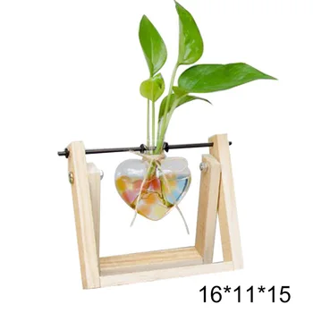 

Glass Hydroponic Plant Vase Plant Terrarium with Wooden Stand Office Home Decorations LBShipping