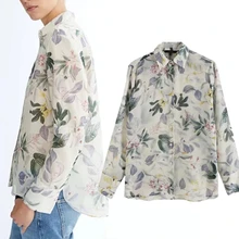 

Dave&Di England Style Fashion Floral Printing Elegant Chiffon Blusas Mujer De Moda 2021 Casual Shirt Autumn Blouse Women Tops