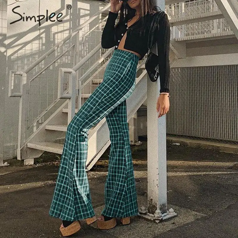 Simplee уличная одежда клетчатые женские расклешенные брюки с высокой талией на