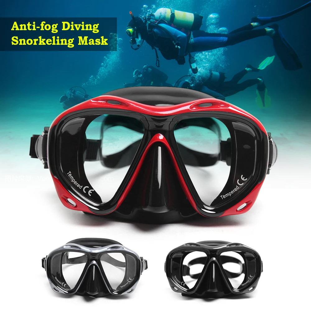 Adult Silicone Scuba Swimming Snorkeling Diving Mask Tempered Lens Glass Goggles 