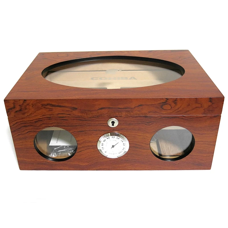 Cohiba высококачественный кедровый деревянный стеклянный Видимый ящик для хранения сигар и табака с замком увлажнитель гигрометр инструмент для курения