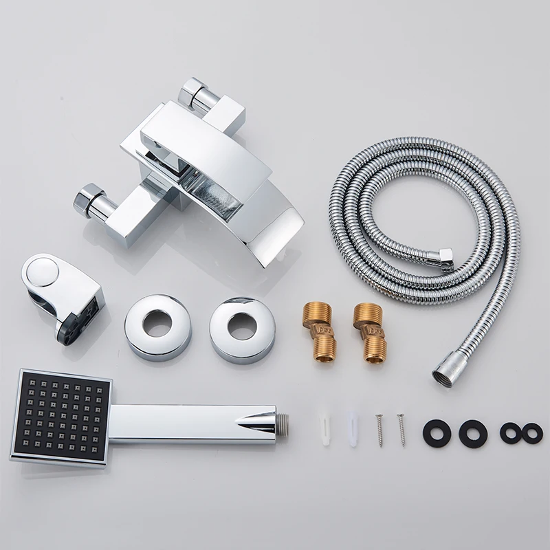 ULGKSD Chrome Plated Bathtub Faucet Set Waterfall Spout Solid Brass Hot Cold Mixer Tap Bath Shower Faucets Wall Mounted 6
