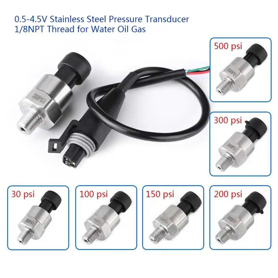 30-500PSI Pressure Sensor Oil Fuel Water Pressure Transducer Stainless Steel Sender Gauge DC 5V 1/8 inch NPT Thread pressure sensor