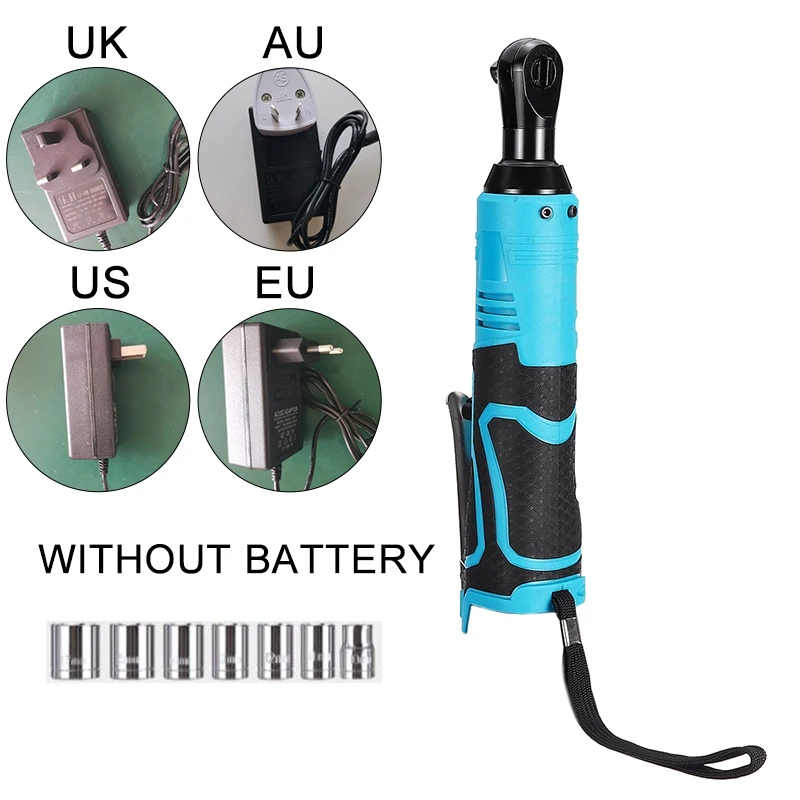 

1*28V Portable Wireless Rechargeable Ratchet Wrench 3/8" 60N Electric Right Angle UK,US,AU,EU Plug replacment