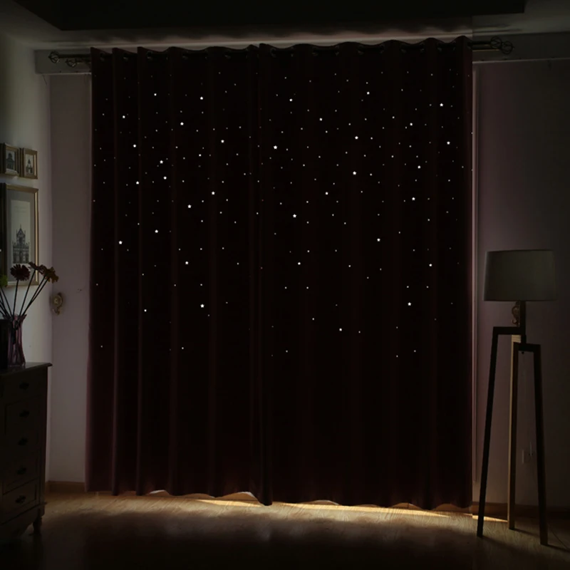 

Modern Window Curtain Living Room 3d Hollow Star Pattern Window Treatments Solid Curtains for Bedroom Single Panel (Color of 4)