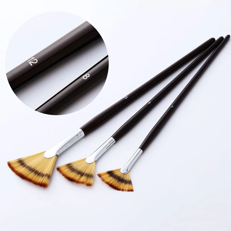 Juego de pinceles de pintura en forma de abanico para mujer, pinceles de pintura de acuarela con tubo de cobre y pelo mezclado, pinceles de Gouache para dibujo escolar, suministros de arte, 3 uds.